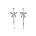Elegant Rhinestone Bowknot Pearl Tassel Drop Dangle Alloy Silver Needle Fashion Jewelry Earrings view 5