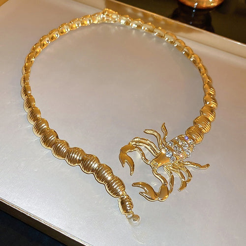 Statement Alloy Rhinestone Scorpion Open Choker Necklace For Trendy Women