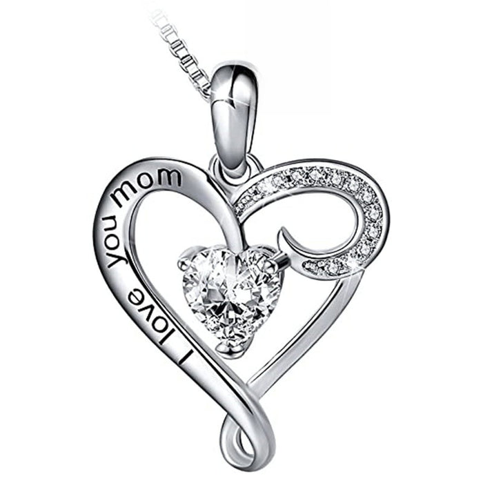 Mom Love Heart Necklace With Letter Pendant And Box Chain, European Fashion Jewelry