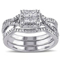 Couple Matching Rings With Square Zircon Main Stone Copper Engagement Wedding Ring Set view 1