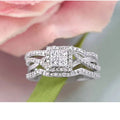 Couple Matching Rings With Square Zircon Main Stone Copper Engagement Wedding Ring Set view 4