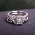 Couple Matching Rings With Square Zircon Main Stone Copper Engagement Wedding Ring Set view 5