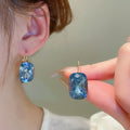 French Iridescent Gemstone Geometric Square Earrings Light Luxury Hepburn Style Ear Cuffs view 1