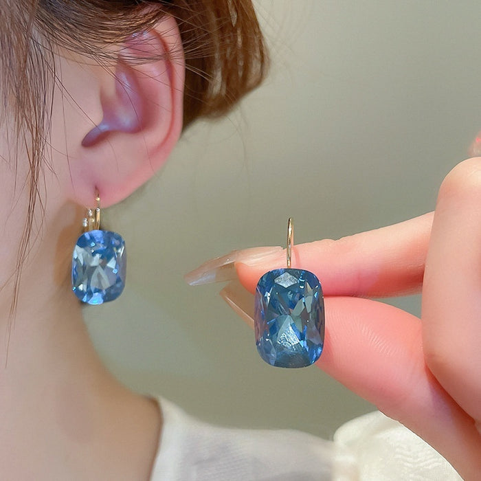 French Iridescent Gemstone Geometric Square Earrings Light Luxury Hepburn Style Ear Cuffs