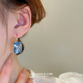 French Iridescent Gemstone Geometric Square Earrings Light Luxury Hepburn Style Ear Cuffs view 3
