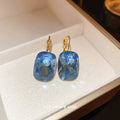 French Iridescent Gemstone Geometric Square Earrings Light Luxury Hepburn Style Ear Cuffs view 2