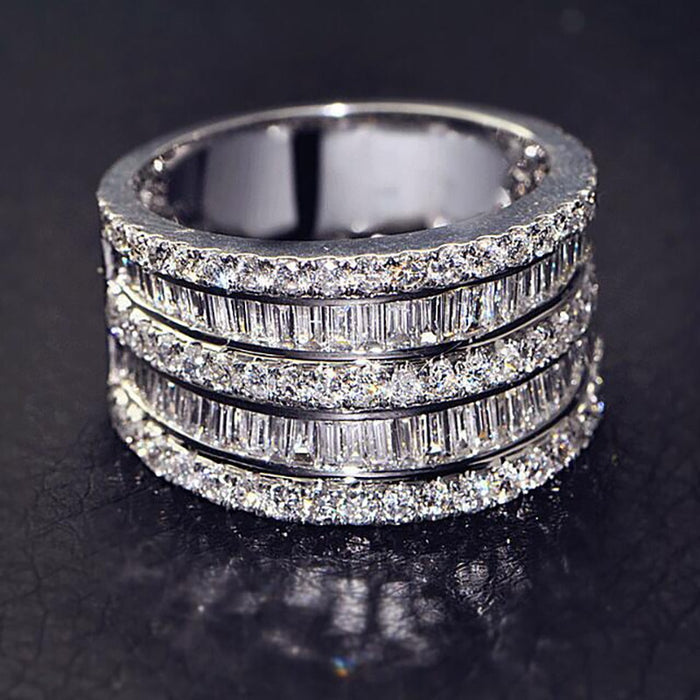 Five Row Sparkling Statement Women's Ring, Fashion Proposal Engagement Jewelry Gift