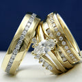 Three Piece Ring Set With Micro Pave Marquise Zircon, Simple Row Stone Engagement Mens Ring view 2