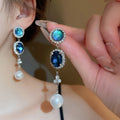 French Court Style Faux Pearl Teardrop Rhinestone Necklace Earrings Jewelry Set view 4