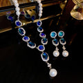 French Court Style Faux Pearl Teardrop Rhinestone Necklace Earrings Jewelry Set view 3