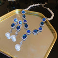 French Court Style Faux Pearl Teardrop Rhinestone Necklace Earrings Jewelry Set view 1