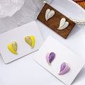 Elegant French Heart Petal Enamel Alloy Stud Earrings For Women Minimal Oil Painting Style Earrings view 1