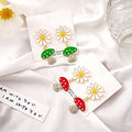 Elegant White Daisy Enamel Mushroom Drop Earrings With Alloy Rhinestone Inlay Sweet Forest Style Earrings view 1