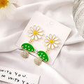 Elegant White Daisy Enamel Mushroom Drop Earrings With Alloy Rhinestone Inlay Sweet Forest Style Earrings view 2