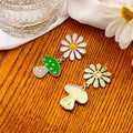 Elegant White Daisy Enamel Mushroom Drop Earrings With Alloy Rhinestone Inlay Sweet Forest Style Earrings view 4
