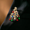 Christmas Tree Gift Brooch With Five Point Star Rhinestone Hollow Bell Coat Pin For Women view 3