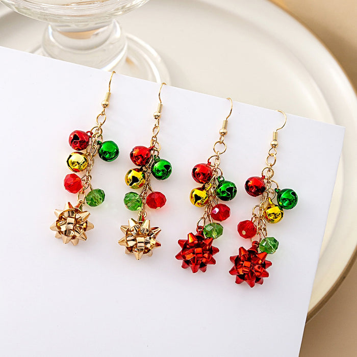 Elegant Christmas Red Green Bell Tassel Alloy Crystal Bead Flower Bow Dangle Drop Earrings
