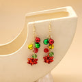 Elegant Christmas Red Green Bell Tassel Alloy Crystal Bead Flower Bow Dangle Drop Earrings view 2