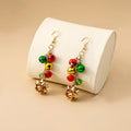 Elegant Christmas Red Green Bell Tassel Alloy Crystal Bead Flower Bow Dangle Drop Earrings view 3
