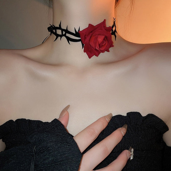 Halloween Gothic Fabric Rose Tie Multi Layer Wrap Choker Necklace For Women