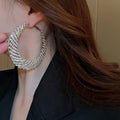 Chic Alloy Rhinestone Moon Hoop Earrings Geometric Statement Runway Jewelry For Women view 3