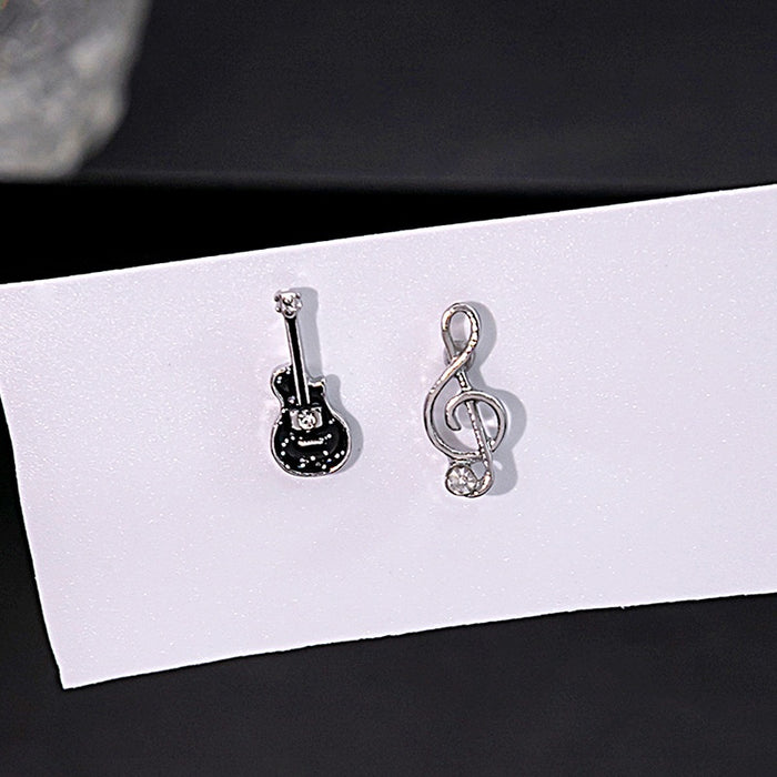 Elegant Asymmetric Guitar And Treble Clef Rhinestone Enamel Alloy Stud Earrings