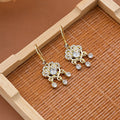 Vintage Palace Style Gold Alloy Rhinestone Peace Lock Round Geometric Crystal Drop Dangle Earrings view 3