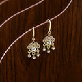 Vintage Palace Style Gold Alloy Rhinestone Peace Lock Round Geometric Crystal Drop Dangle Earrings view 2