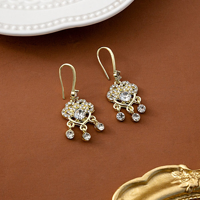 Vintage Palace Style Gold Alloy Rhinestone Peace Lock Round Geometric Crystal Drop Dangle Earrings