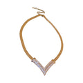 Gold Plated Copper V Shape Rhinestone Necklace, Geometric Line Clavicle Chain, Luxury Minimalist Style view 5