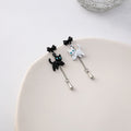 Cute Asymmetric Enamel Cat Bowknot Dangle Drop Alloy Rhinestone Sweet Korean Style Earrings view 3
