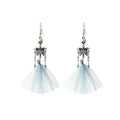 Vintage Halloween Human Skeleton Alloy Drop Dangle Blue Mesh Tassel Punk Fashion Earrings view 5
