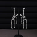 Vintage Halloween Human Skeleton Alloy Drop Dangle Blue Mesh Tassel Punk Fashion Earrings view 4