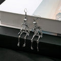 Vintage Halloween Human Skeleton Alloy Drop Dangle Blue Mesh Tassel Punk Fashion Earrings view 3