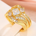 New Square Simulated Zircon Three Piece Ring Set, Micro Pave Engagement Finger Rings view 2