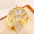New Square Simulated Zircon Three Piece Ring Set, Micro Pave Engagement Finger Rings view 3