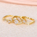 New Square Simulated Zircon Three Piece Ring Set, Micro Pave Engagement Finger Rings view 4
