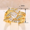 New Square Simulated Zircon Three Piece Ring Set, Micro Pave Engagement Finger Rings view 5