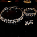 Rhinestone Oval Double Layer Alloy Jewelry Set, Light Luxury Necklace Earrings Bracelet view 1