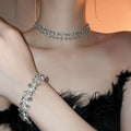 Rhinestone Oval Double Layer Alloy Jewelry Set, Light Luxury Necklace Earrings Bracelet view 2