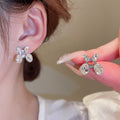 Rhinestone Oval Double Layer Alloy Jewelry Set, Light Luxury Necklace Earrings Bracelet view 3