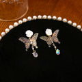 Elegant French Luxury Transparent Acrylic Butterfly White Flower Rhinestone Waterdrop Dangle Earrings view 4