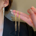 Copper Snake Bone Chain Two Way Long Tassel Drop Earrings Chic Geometric Line Design view 2
