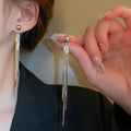 Copper Snake Bone Chain Two Way Long Tassel Drop Earrings Chic Geometric Line Design view 4