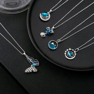 Korean Silver Butterfly Cat Necklace Cute Animal Planet Collarbone Chain Rhinestone Whale Pendant