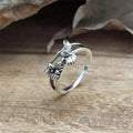 Vintage Distressed Antique Silver Blackened Flower Hummingbird Ring Jewelry view 2