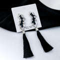 Vintage Luxury Rhinestone Wavy Alloy Drop Earrings With Black Long Tassel Bridal Statement Earrings view 4