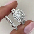 Two Piece Square Princess Cut Ring Set, Sparkling Fashion Women's Engagement Jewelry view 1