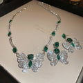 Light Luxury Copper Butterfly Green Crystal Square Earrings Necklace Jewelry Set view 1