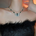Light Luxury Copper Butterfly Green Crystal Square Earrings Necklace Jewelry Set view 4